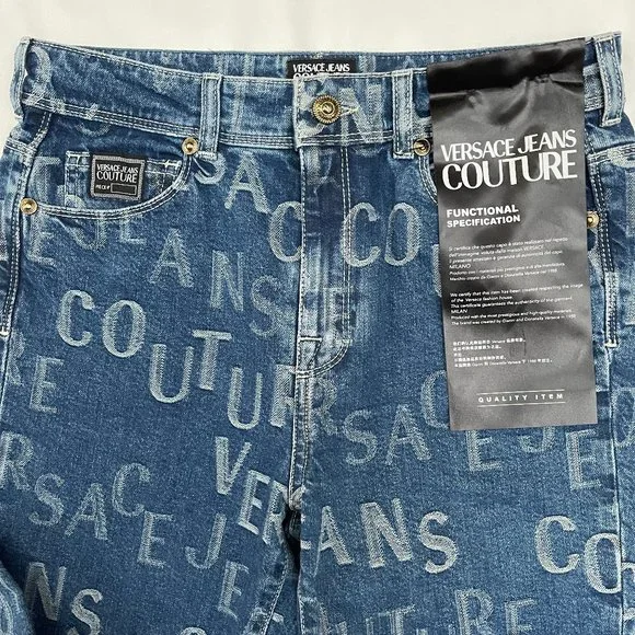 NWT $525 Authentic Versace Couture allover logo stretchy cotton jeans 27 - Picture 12 of 17